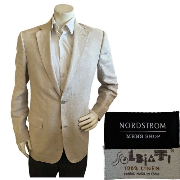 Solbiati Nordstrom Blazer Men's Sz 42L 100% Linen Fabric Made Italy Sport Jacket